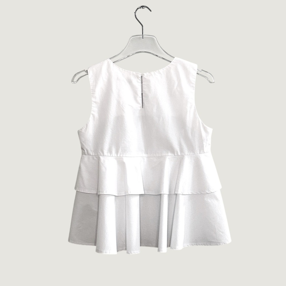 Cupio Women White Sleeveless Tiered Peplum Back Blouse Top Small RN 73163 - Picture 2 of 5